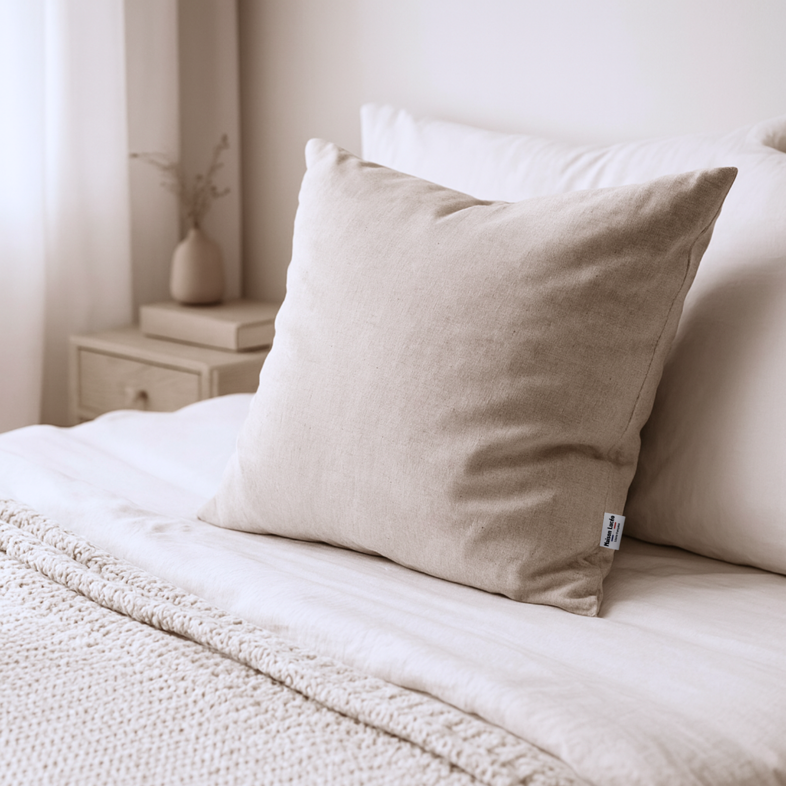 Oreiller 100% laine, housse lin/coton